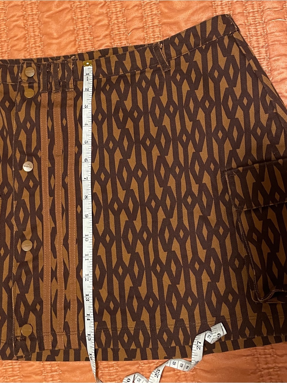 Geo Print Brown Mini Skirt with Button Front - Picture 3 of 4